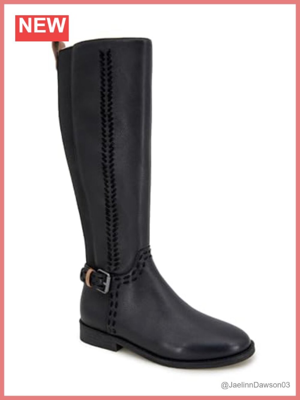 Knee High Leather Boots Buckle Whip Stitch Inside Zip Comfort Insole